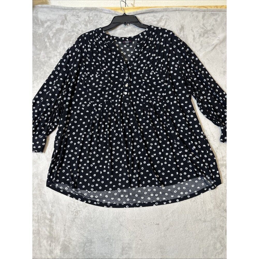 Cocomo Woman Black White Polka Dot Blouse 3X Button Front Tunic Top Plus Size